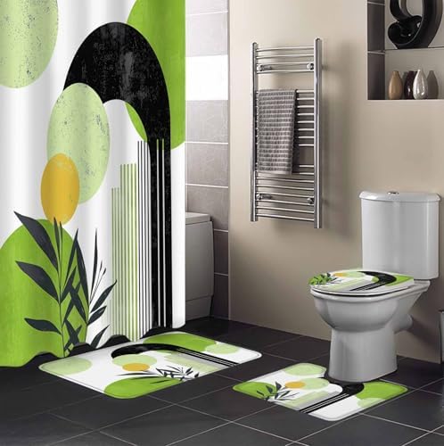 ZOE GARDEN Boho Green Bathroom Set with Curtain Rug and Hooks