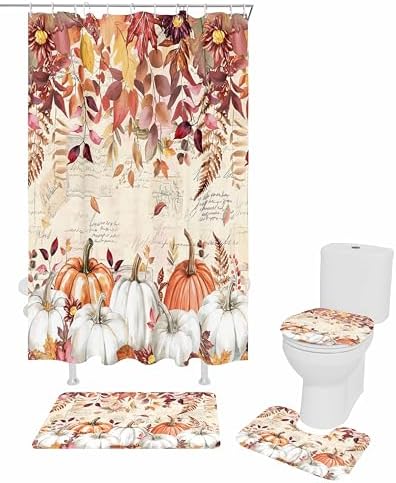 Thanksgiving Fall Bathroom Set with Shower Curtain Rug and Accessories