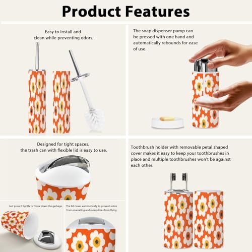 Boho Floral Bathroom Accessories Set 6 Piece