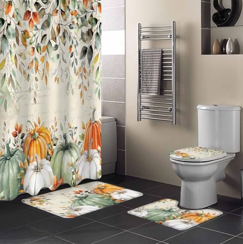 Thanksgiving Bathroom Set with Curtain Rug and Hooks