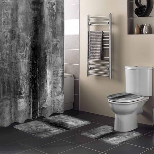 ZOE GARDEN Retro Grey Bathroom Set with Shower Curtain and Rug