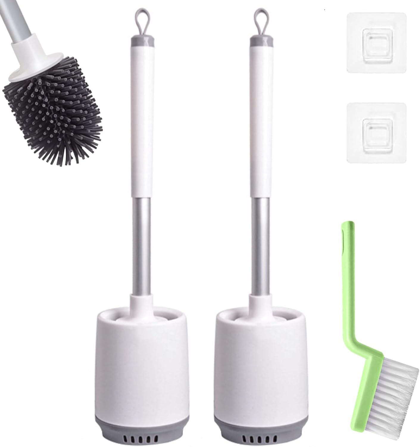 2 Pack Toilet Brush Set with Silicone Cleaner and Holder
