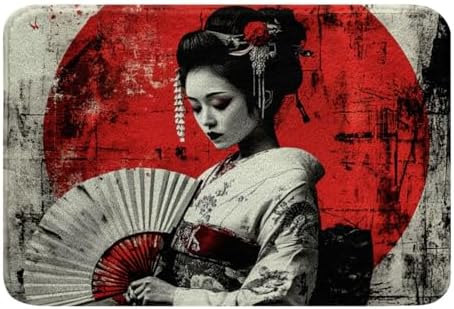 Erosebridal Geisha Bath Rug 16x24 White Red Black