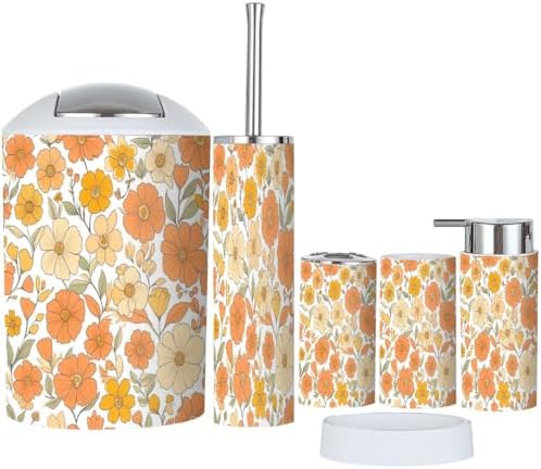 Boho Retro Floral Bathroom Accessories Set 6 Piece
