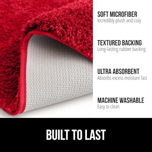 GORILLA GRIP 24x17 Bath Rug 175x15 Toilet Cover Set Red