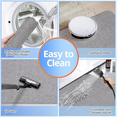 HOMTEB Ultra Thin Bath Rug Non-Slip Quick Dry 17x27 Gray