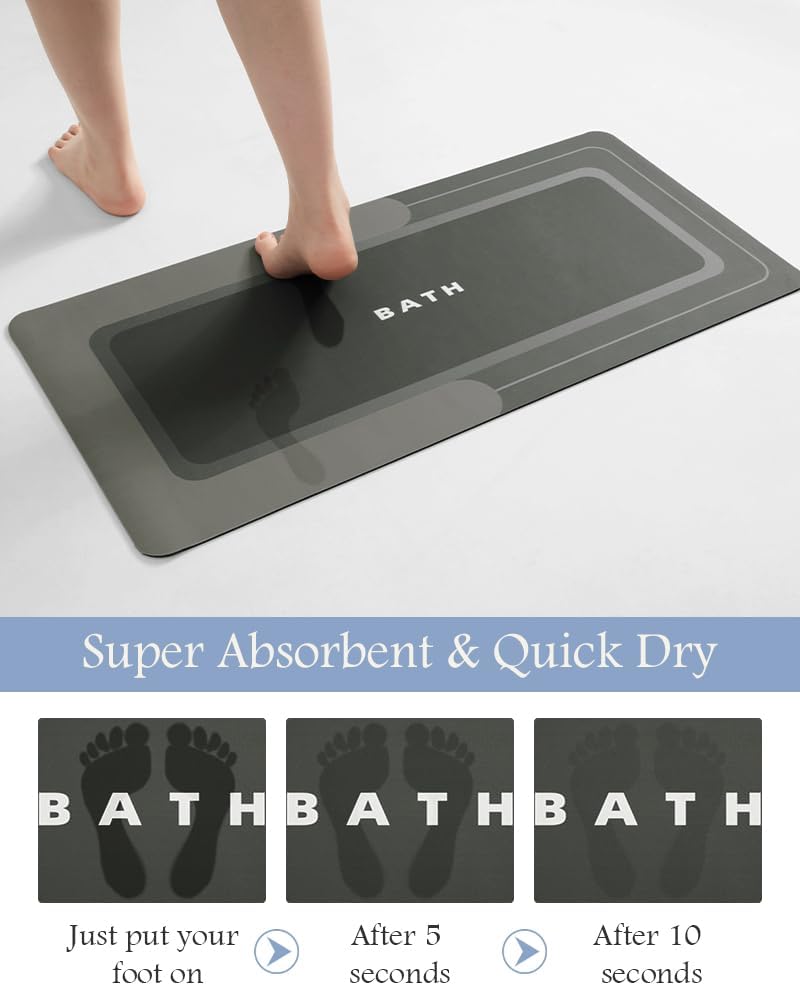 MontVoo Dark Grey Bath Mat - Non Slip Quick Dry 17x35