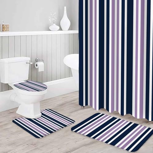 Navy Purple Bathroom Set with Shower Curtain Rug and Accessories