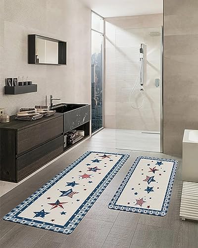 Funnywall88 2PCS Independence Day Bath Rugs Non-Slip Diatomite Mats