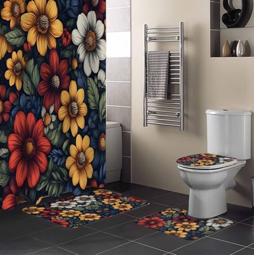 ZOE GARDEN Flower Floral Bathroom Set with Rug and Accessories