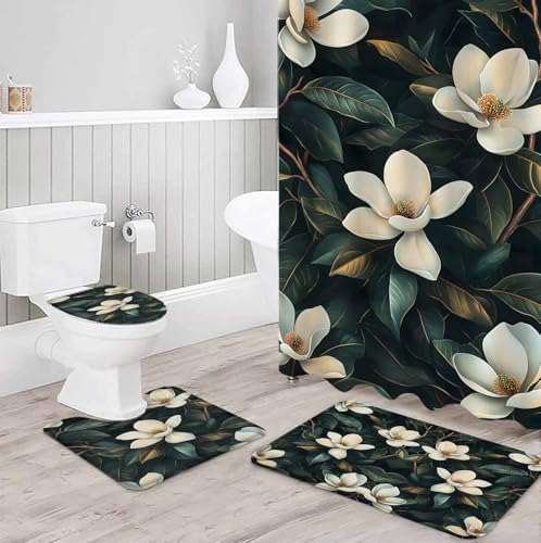 Floral Bathroom Set with 36x72 Inch Curtain and Rug