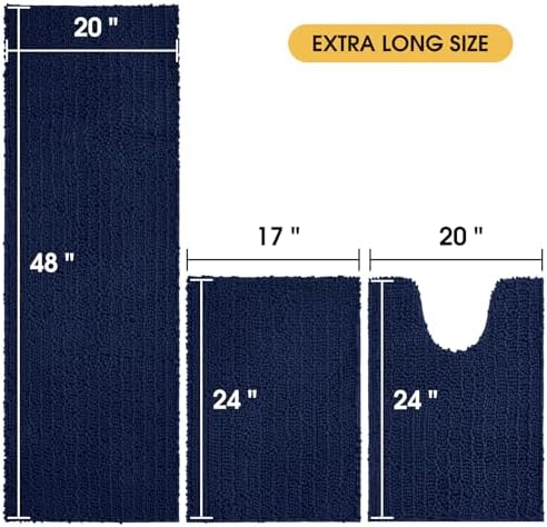 ACCUMTEK 3 Piece Navy Blue Bath Rug Set