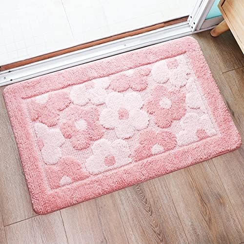 Pink Flower Bath Mat Plush Shaggy Microfiber Non-Slip Shower Rug