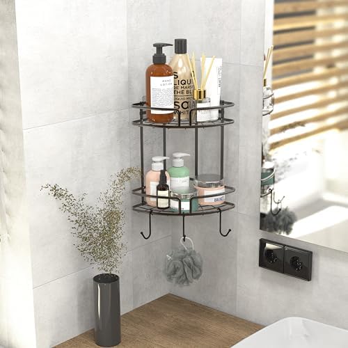 Simple Houseware 2-Tier Shower Caddy with Adhesive Mount and Bronze Finish
