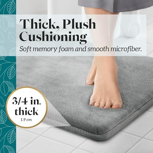 Genteele Bath Mats Non Slip Grey 17x24 Memory Foam Rugs