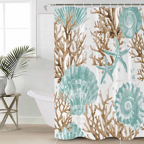 Turquoise Starfish Bathroom Set with Curtain Rug and Accessories