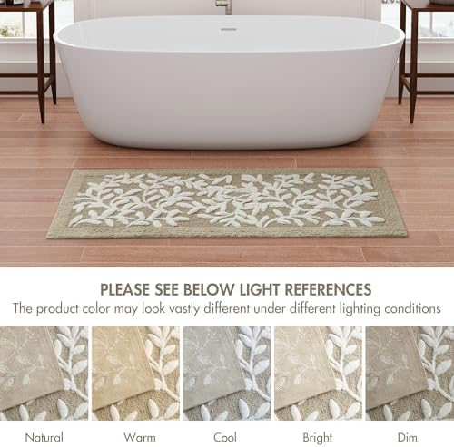 Madison Park Serene Cotton Tufted Bathroom Rug - Floral Leaf Design 21x34 Taupe