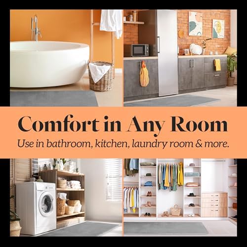 Genteele Bath Mats Non Slip Grey 17x24 Memory Foam Rugs
