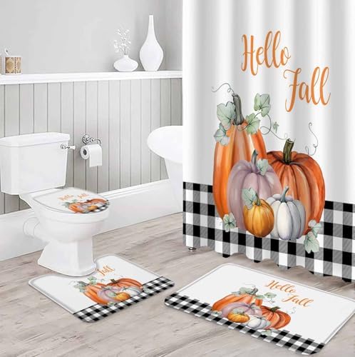 Thanksgiving Bathroom Set with Shower Curtain Rug and Accessories