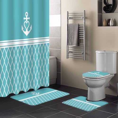 ZOE GARDEN Blue Morocco Bathroom Set with Curtain Rug and Accessories
