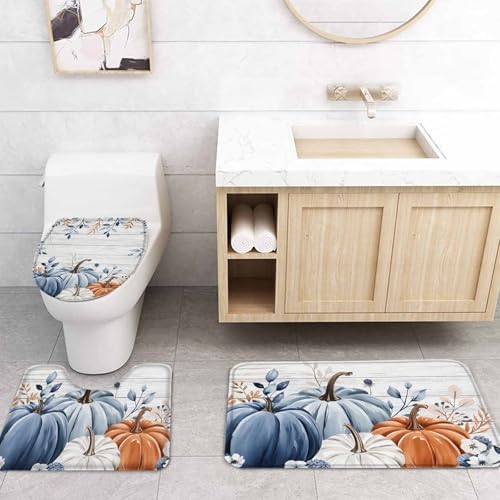 Thanksgiving Autumn Bathroom Set with Rug and Hooks 1