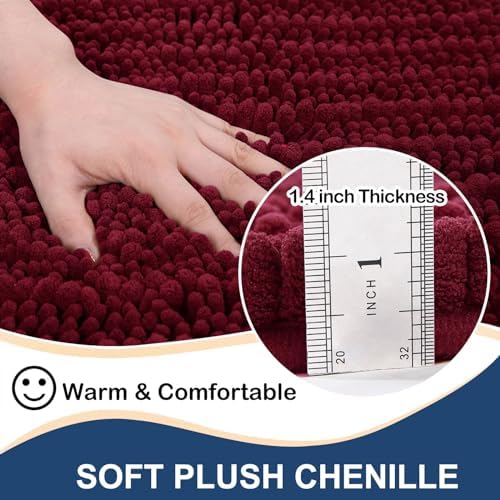 Arotive Luxury Chenille Bath Rug Mat 47x24 Burgundy