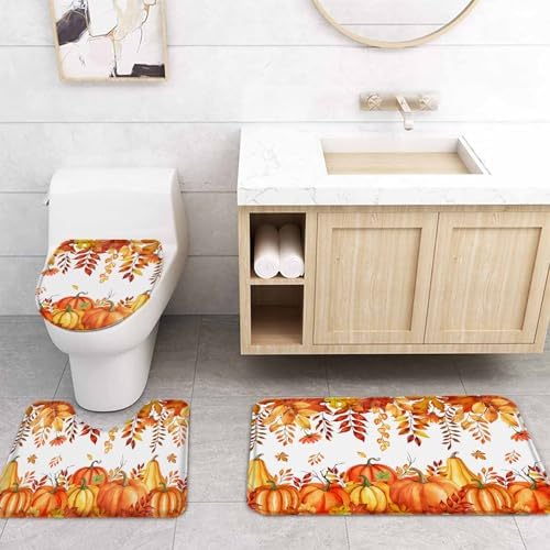 ZOE GARDEN Autumn Pumpkin Bath Set with Curtain Rug and Hooks