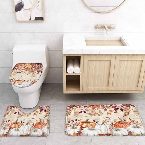 Thanksgiving Fall Bathroom Set with Shower Curtain Rug and Accessories