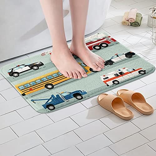 Kids Car Bath Mat Fire Truck Door Mat Non-Slip Bath Rug
