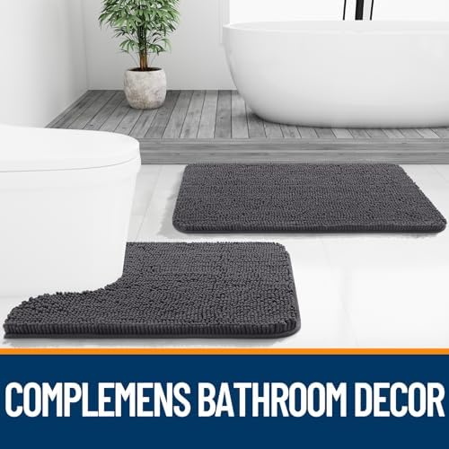 OLANLY Dark Grey 30x20 Chenille Bath Rug 1