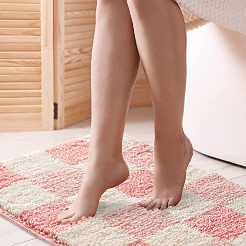 CozeCube Checkered Bath Mat - 24 x 16 Inches Blossom Pink