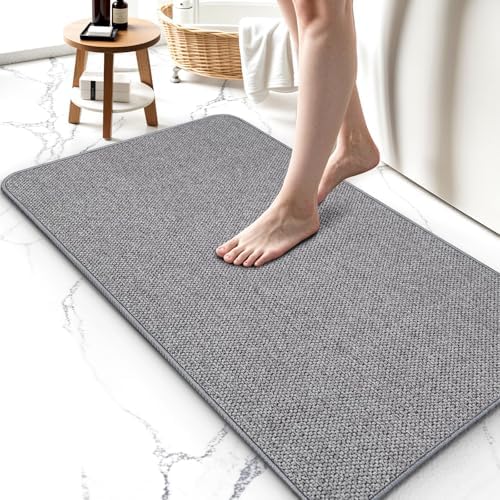 HOMTEB Ultra Thin Bath Rug Non-Slip Quick Dry 17x27 Gray