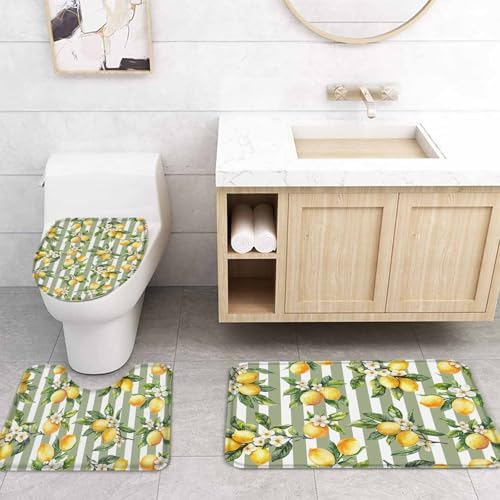 ZOE GARDEN Lemon Strope Bathroom Set with Curtain Rug and Accessories 1
