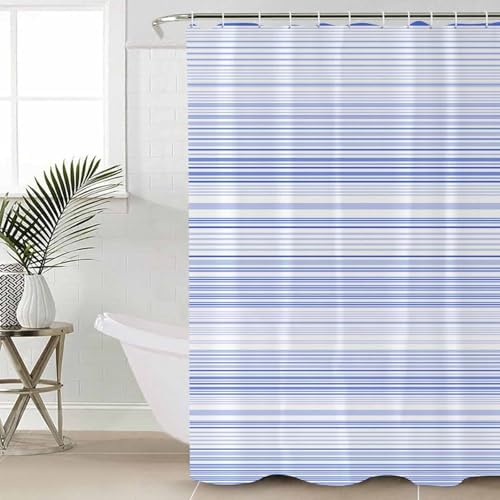 ZOE GARDEN Blue Pinstripe Bathroom Set with Curtain Rug and 12 Hooks