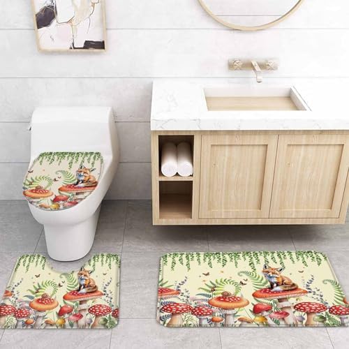 Mushroom Fox Bathroom Set - 36x72 Inches Retro Design