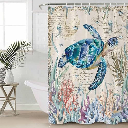ZOE GARDEN Coastal Turtle Bathroom Set with Rug and Curtain