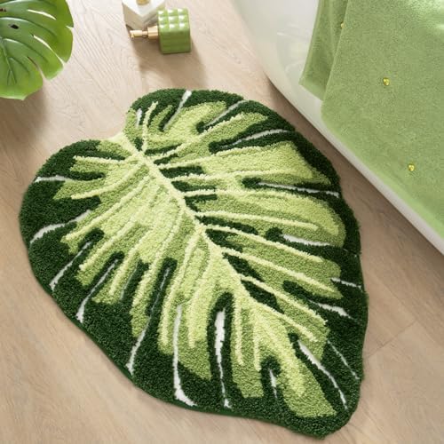 DEXI Monstera Leaf Pattern Bath Rug Non Slip