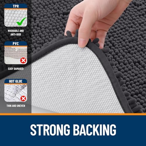 OLANLY Dark Grey 30x20 Chenille Bath Rug 1