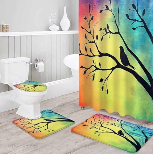 ZOE GARDEN Blue Bird Bathroom Set with Shower Curtain and Rug