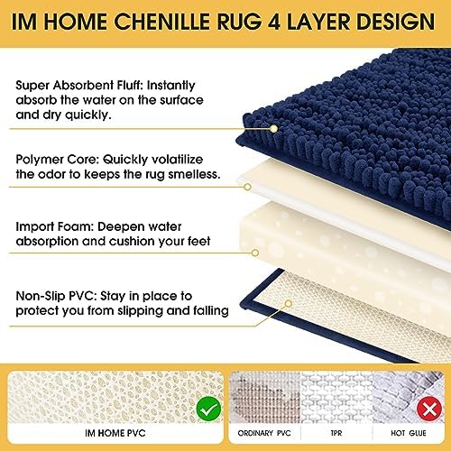 ACCUMTEK 3 Piece Navy Blue Bath Rug Set