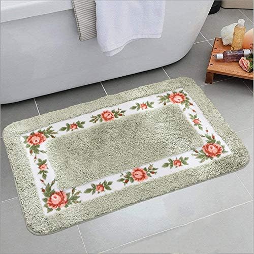 UKELER Non-Skid Floral Rose Bath Rugs Set of 2 Green