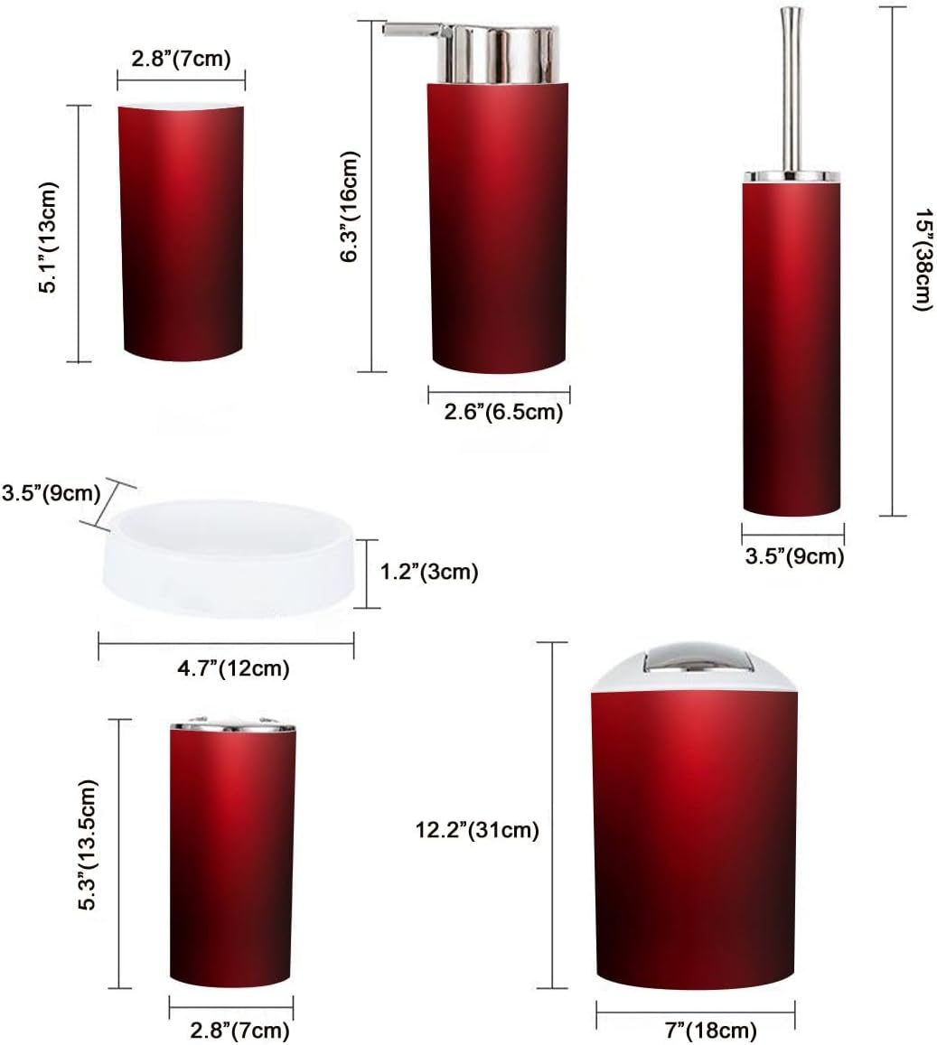 Boho Dark Red Bathroom Accessory Set with 6 Pieces