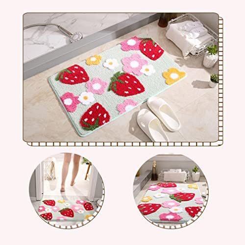 Soft Cozy Strawberry Bath Rug Non-Slip Green
