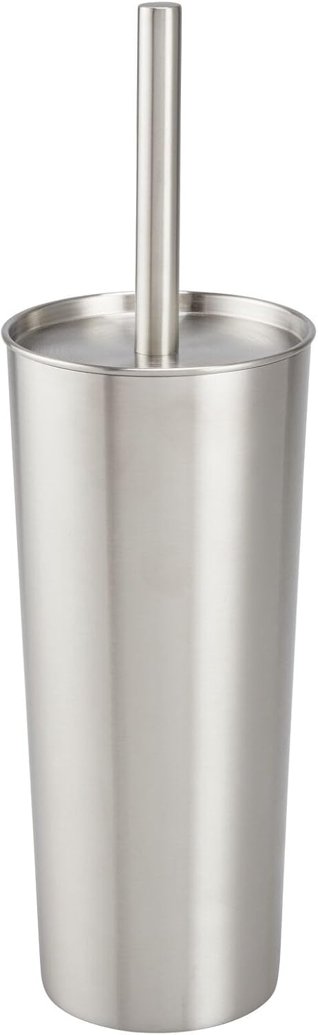 mDesign Slim Metal Toilet Brush Set with Holder - Rust-Resistant Silver