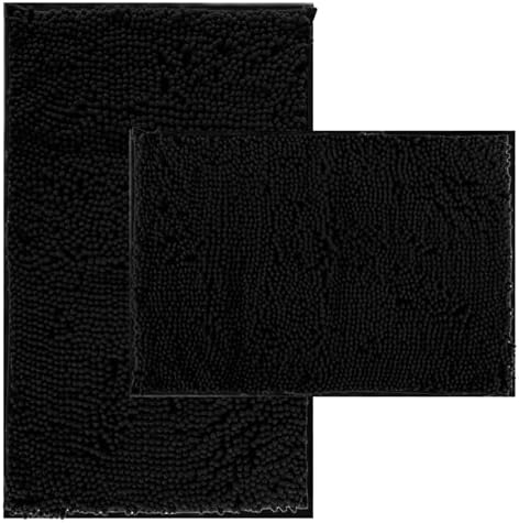 RUN HELIX 2 Piece Thick Chenille Bath Mats Set Black