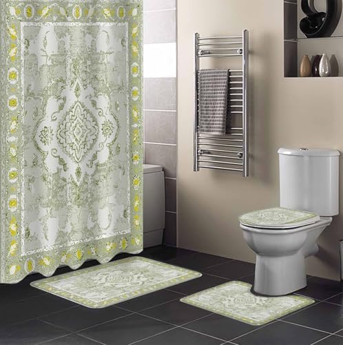 ZOE GARDEN Sage Green Bathroom Set with Curtain Rug and Accessories