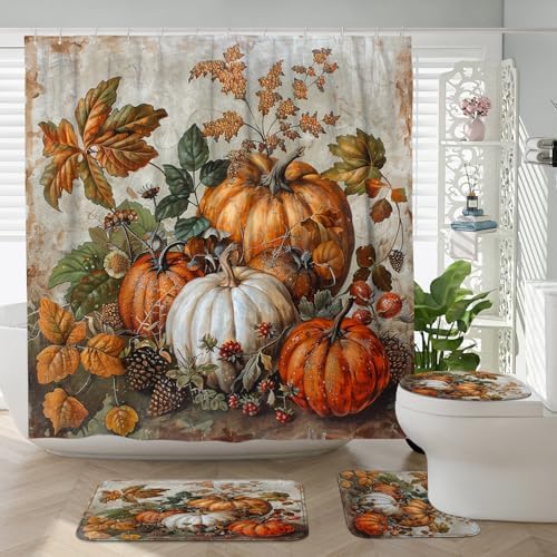 4PCS Fall Art Pumpkin Bathroom Decor Set