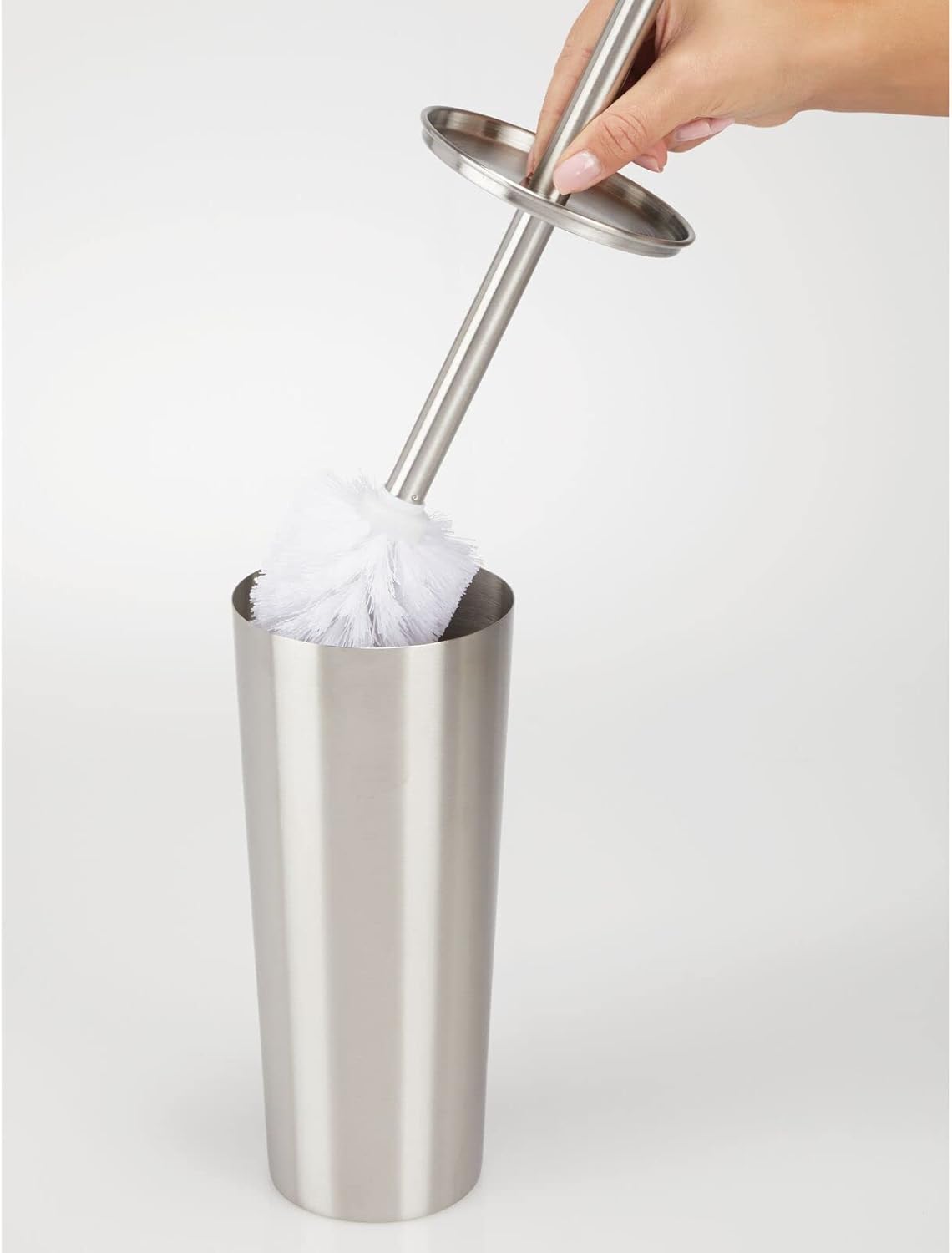 mDesign Slim Metal Toilet Brush Set with Holder - Rust-Resistant Silver