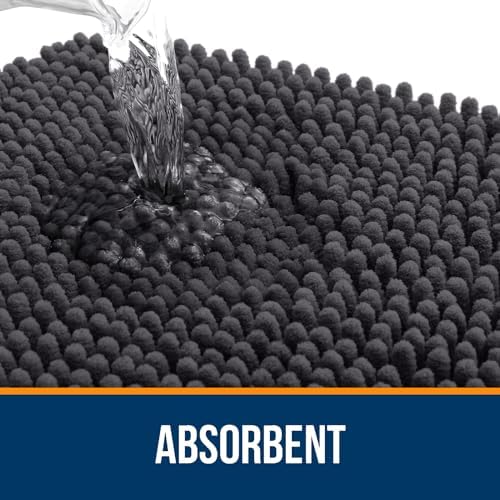 OLANLY Dark Grey 30x20 Chenille Bath Rug 1