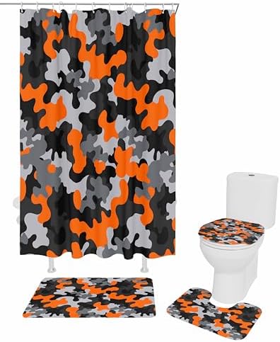 ZOE GARDEN Red Black Bathroom Set with Shower Curtain Rug and Accessories